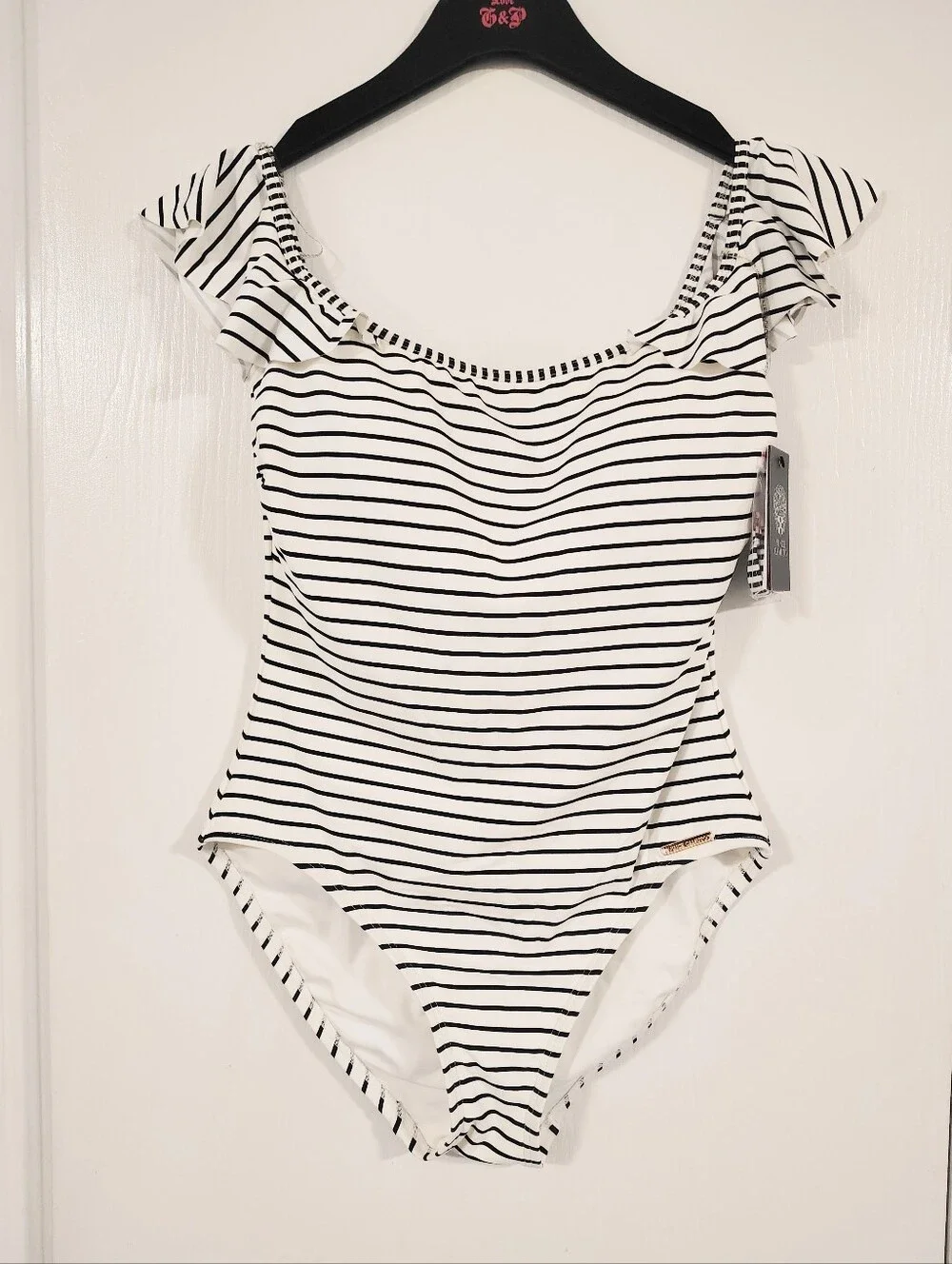 NWT Vince Camuto Blossom Stripes Off-the-Shoulder One-Piece Swimsuit Women's 10